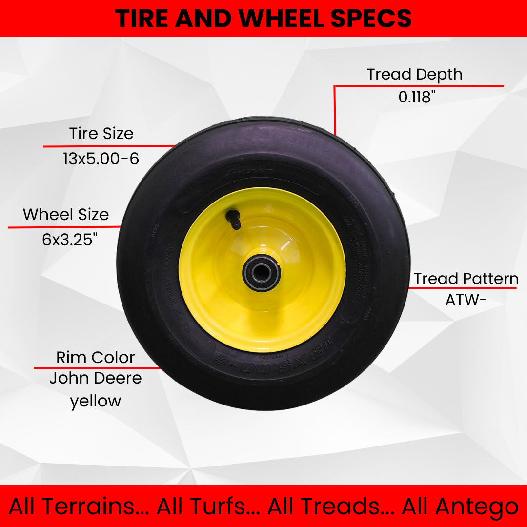 13x5.00-6 4 Ply Tires & 6x3.25 John Deere Wheels for Lawn & Garden Mower Turf Tires (Set of 4)