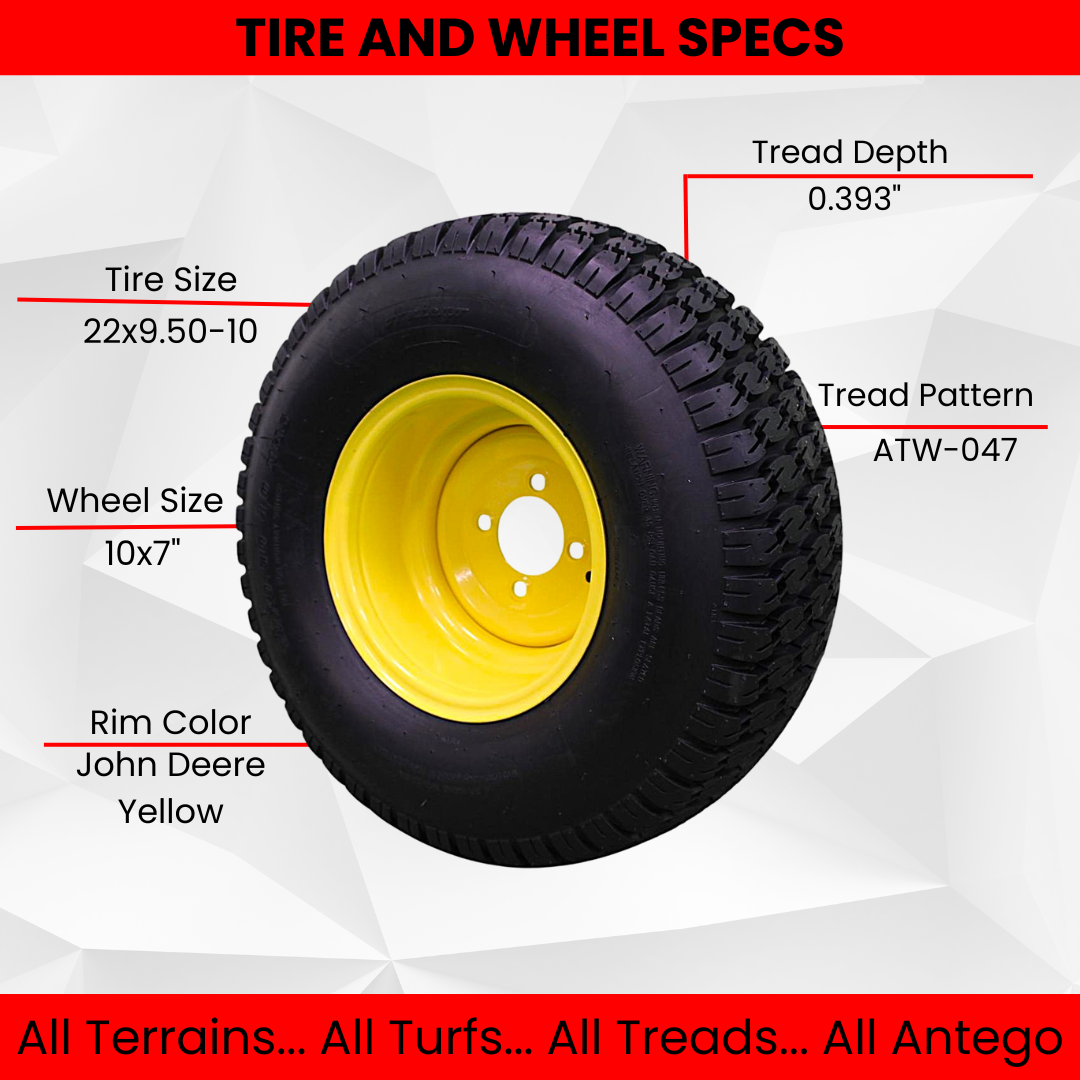 22x9.50-10 Turf Tire and 10x7 Wheel Assembly for Lawn & Garden Mower (Qty: 1)