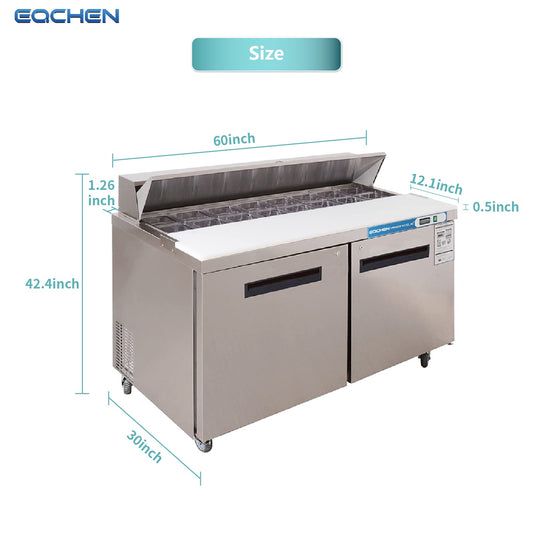 60 inch Salad Sandwich Prep Table Refrigerator, Stainless Steel Food Prep Cooler