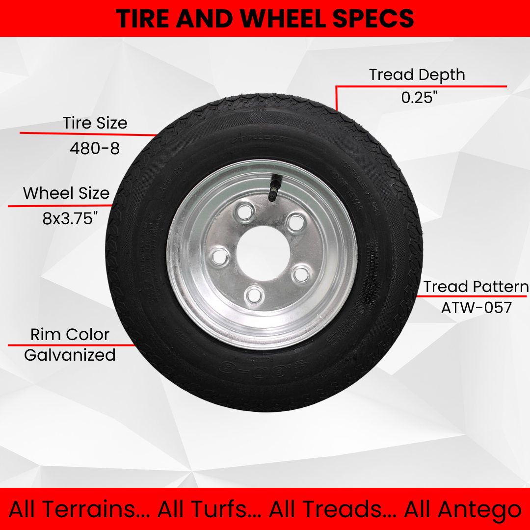 Set of Four 4.80-8 Galvanized 5 Lug Tire Assemblies
