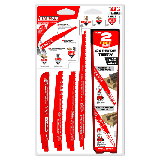 Diablo DS0020SPC2 20 pc Nail‑Embedded Wood and Metal Demolition Reciprocating Blade Set (20-pc)