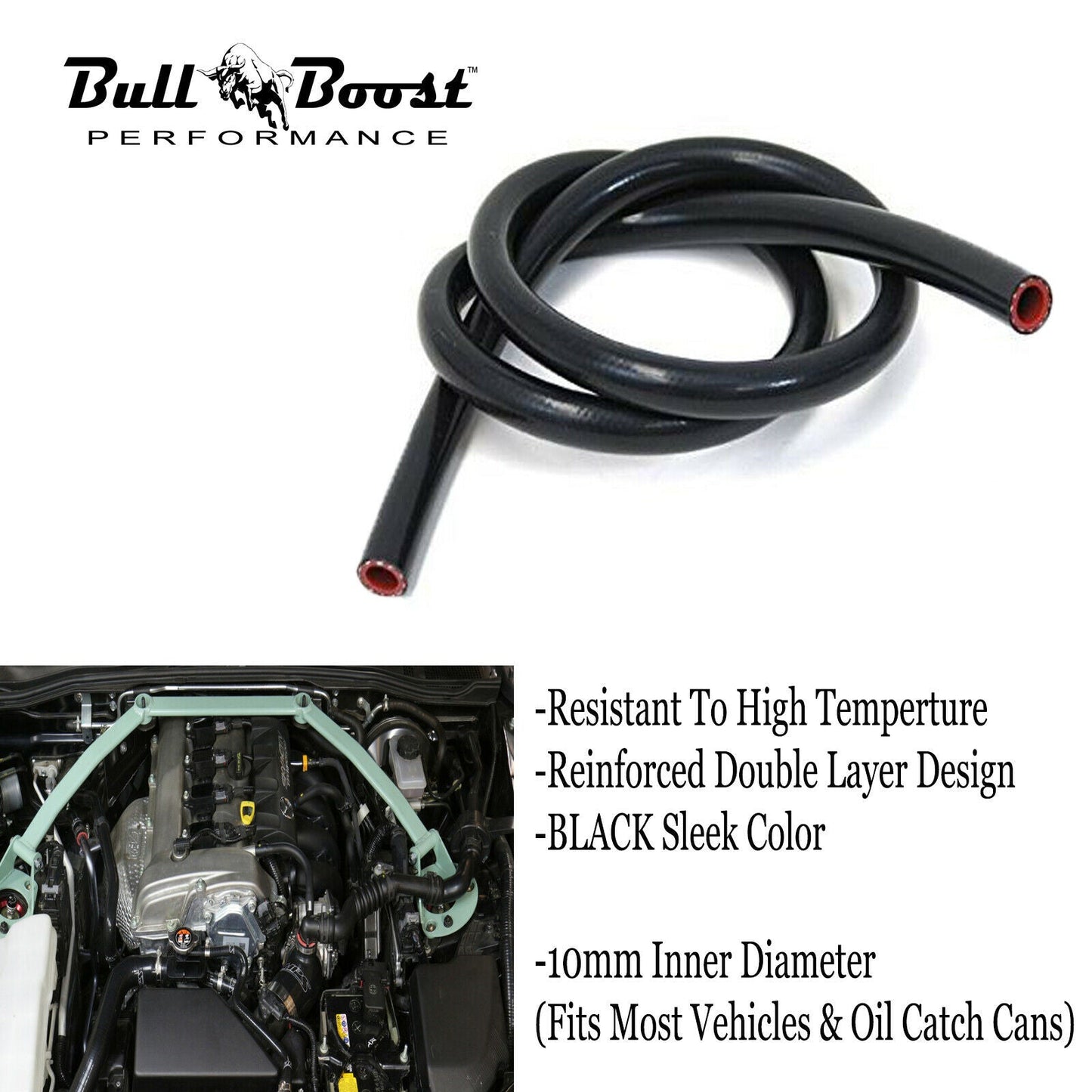 10mm 3/8" Black Vacuum Silicone Hose Racing Line Pipe Tube 4 Feet Per Order