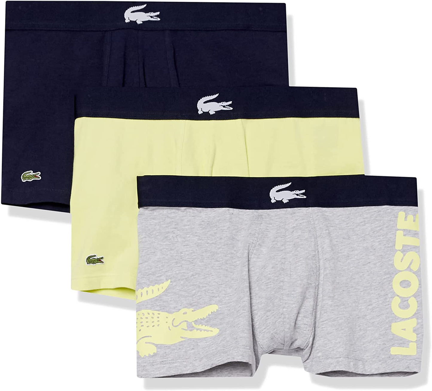Lacoste Underwear Men's 3-Pack Crocodile Waist Long Stretch Cotton Boxer Briefs