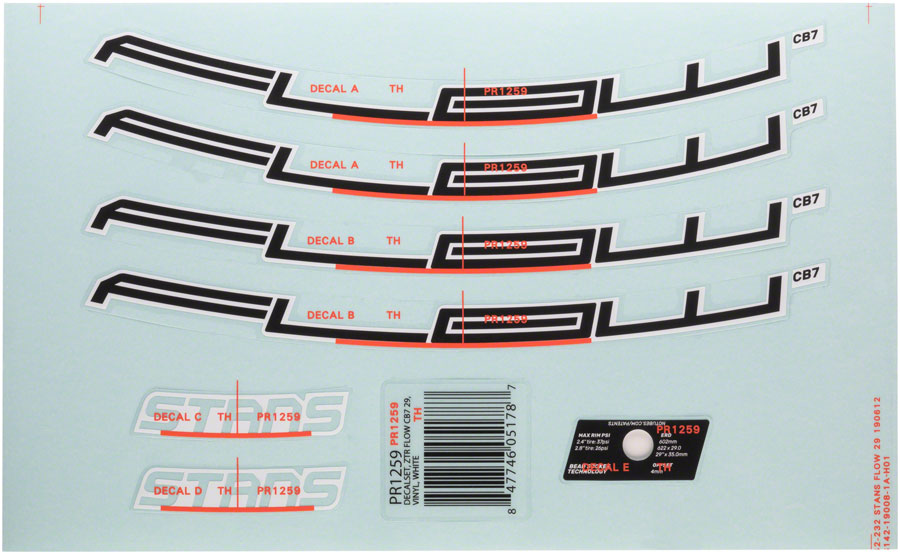 Stan's Flow CB7 Rim Decal - 27.5" White Set