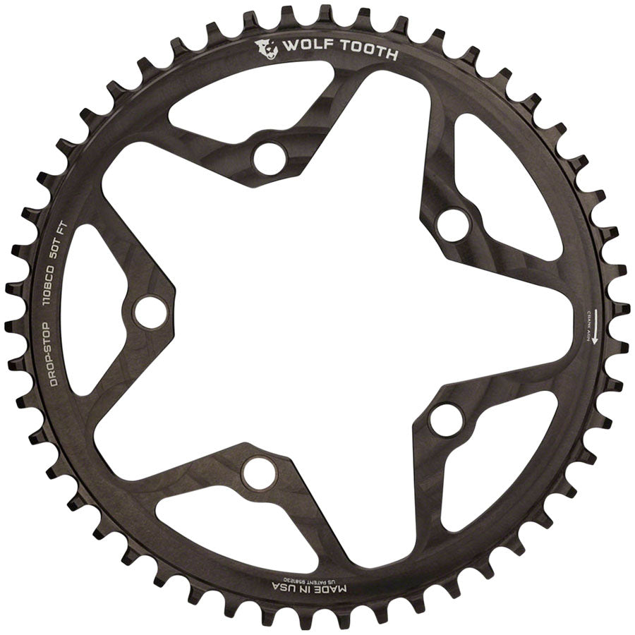 Wolf Tooth 110 BCD Cyclocross Road Chainring - 52t 110 BCD 5-Bolt Drop-Stop B BLK