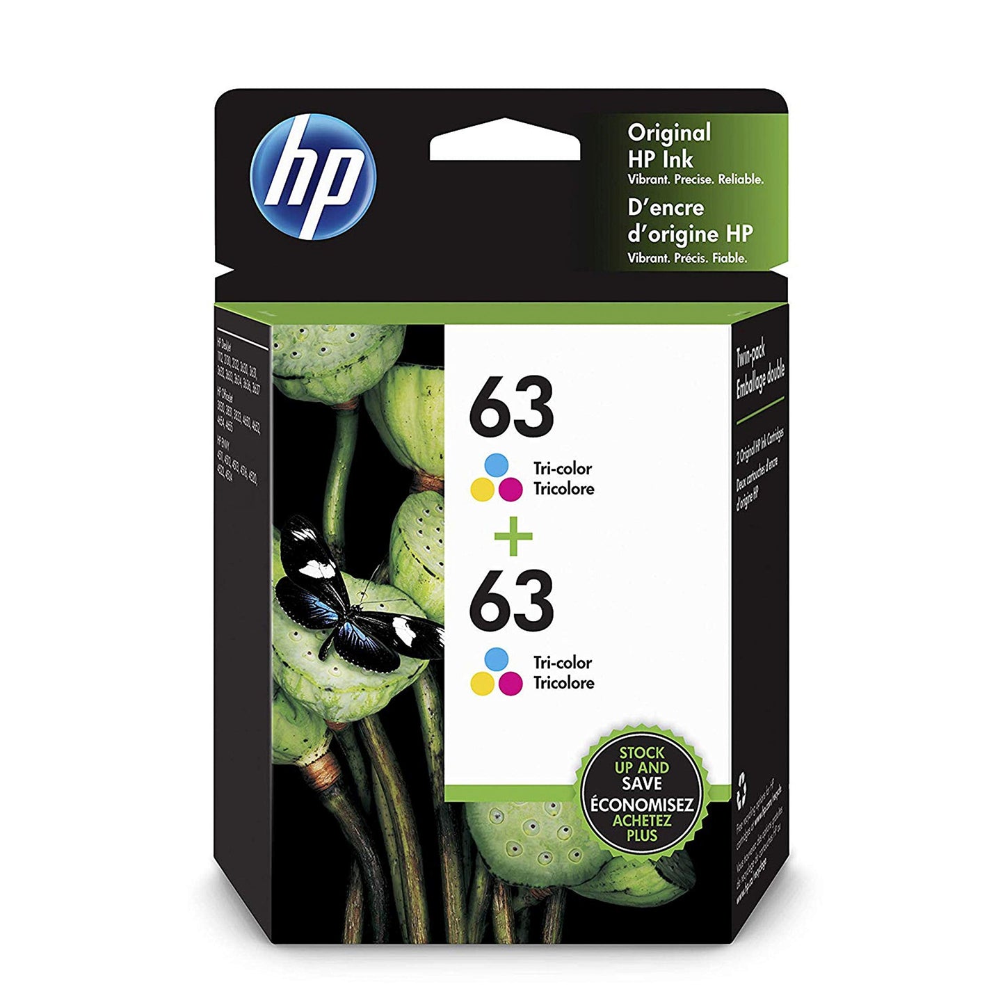 New, Pre-Owned - HP 63 (F6U61AN) Tri-Color Ink Cartridge- 2 Pack