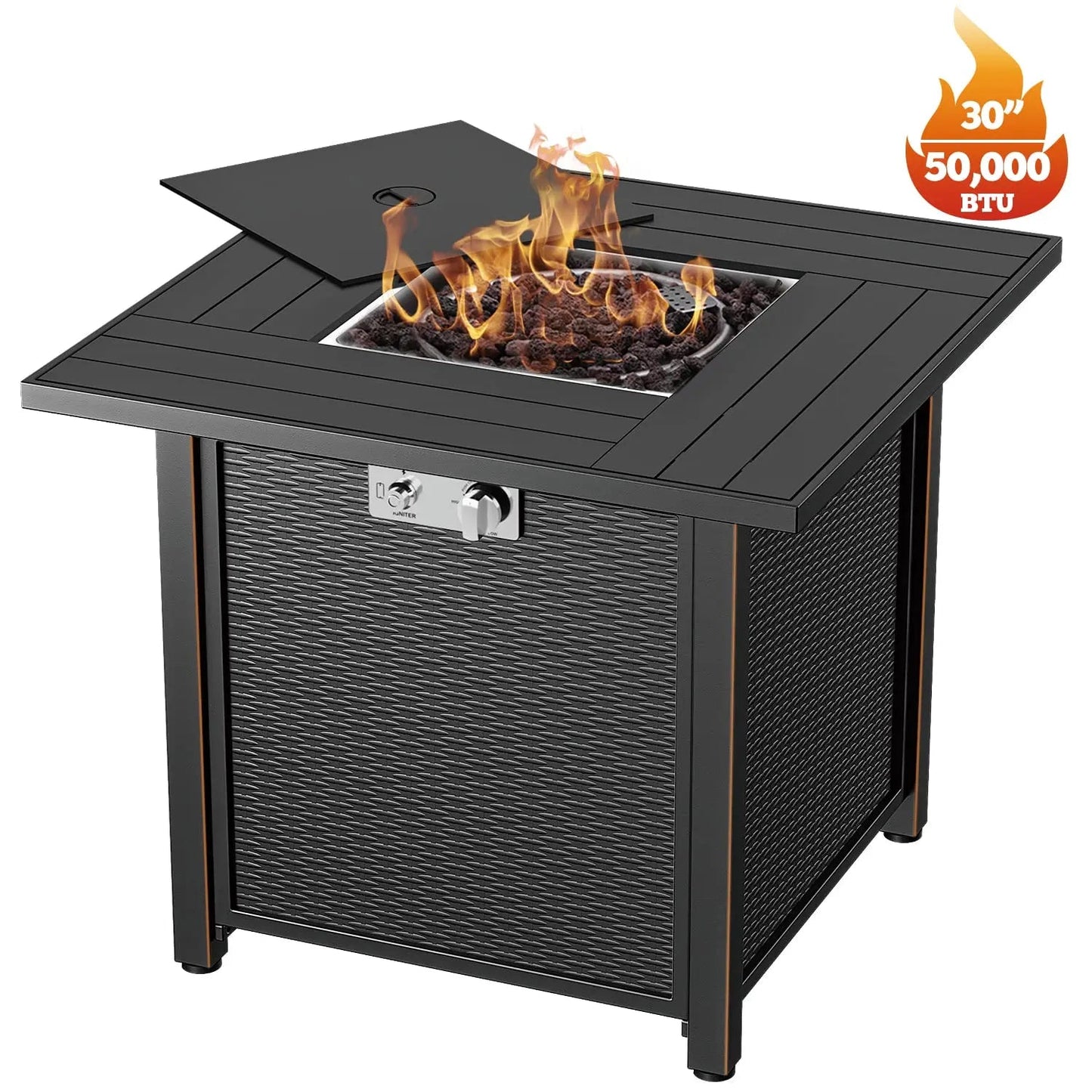 Sunneday 30" Propane Fire Pit Table | 50,000 BTU | Steel Fire Table with Lid | CSA Approved