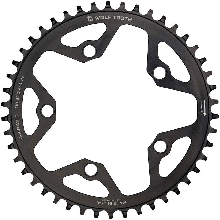 Wolf Tooth 110 BCD Cyclocross Road Chainring - 46t 110 BCD 5-Bolt Drop-Stop B BLK