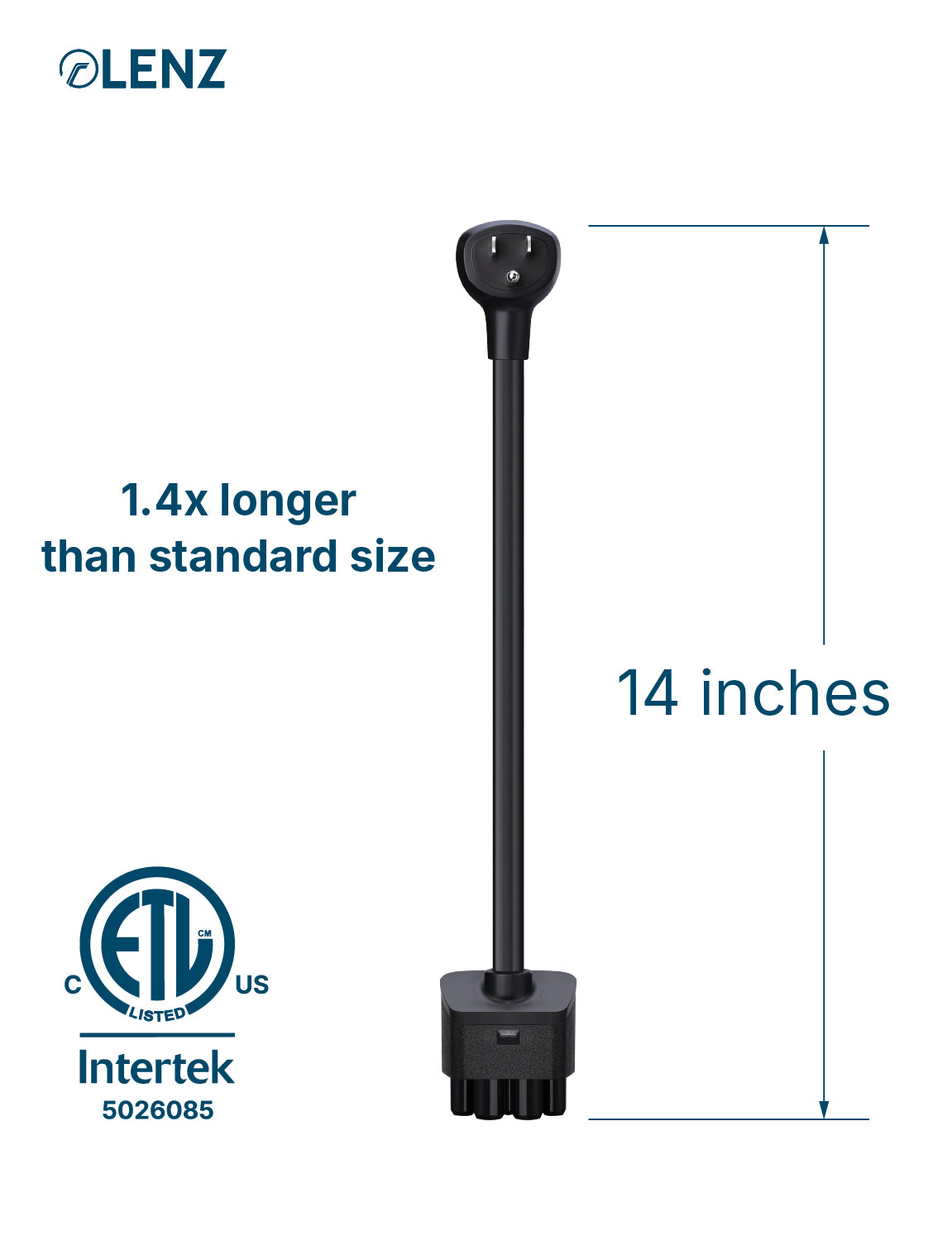 NEMA 5-15 Adapter Compatible with Tesla Gen 2 and Gen 3 Mobile Chargers Extended 14" Length