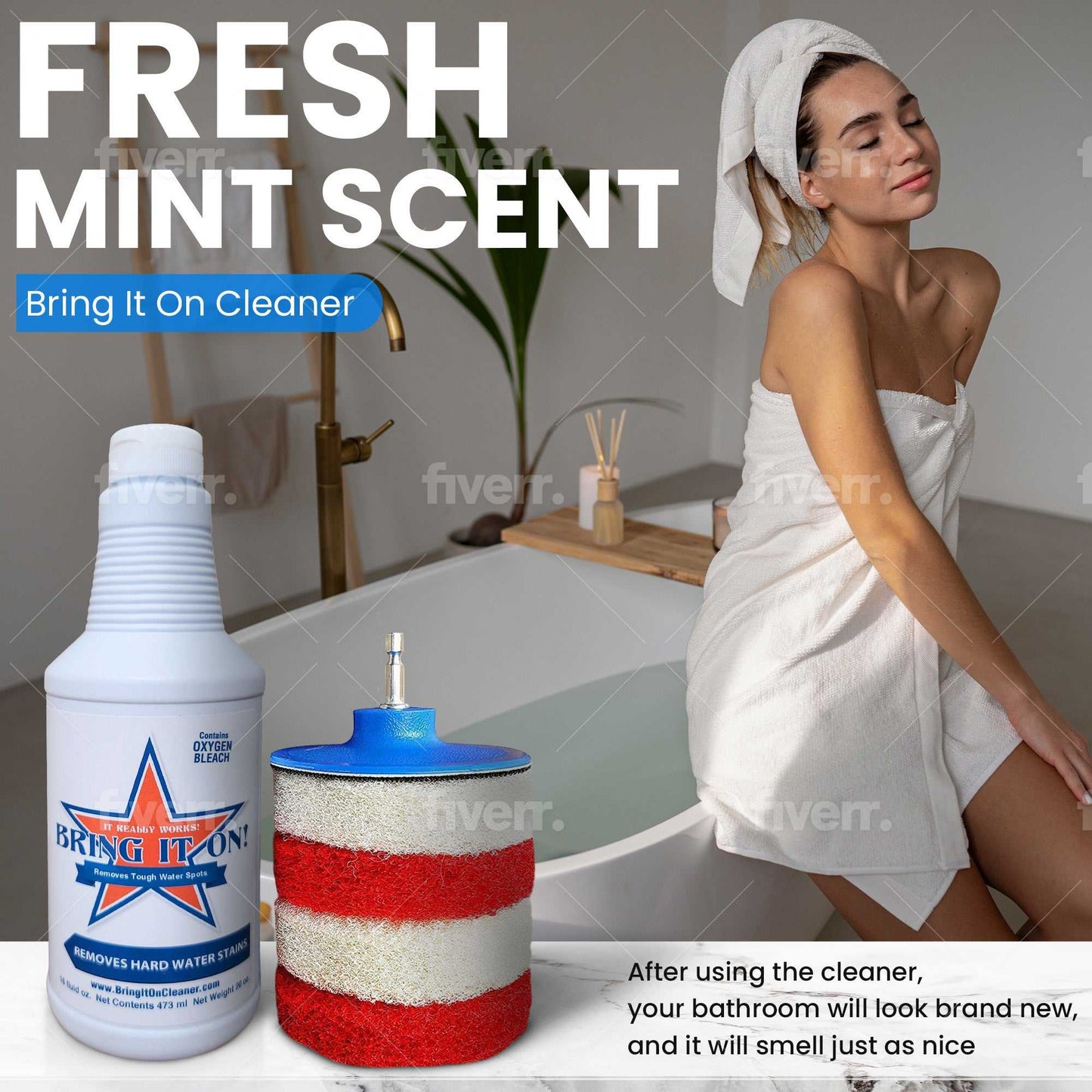 Bring It On Cleaner 16 Ounce Plus Scrubbing Drill Pads | Shower Door Cleaner