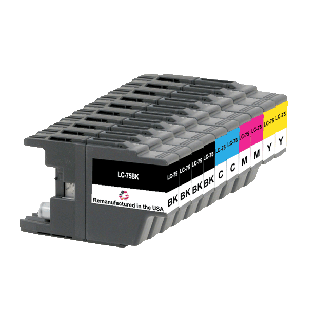 U.S. Remanufactured for Brother LC75 4 Black / 2 Each Color Ink Cartridges 10-pack