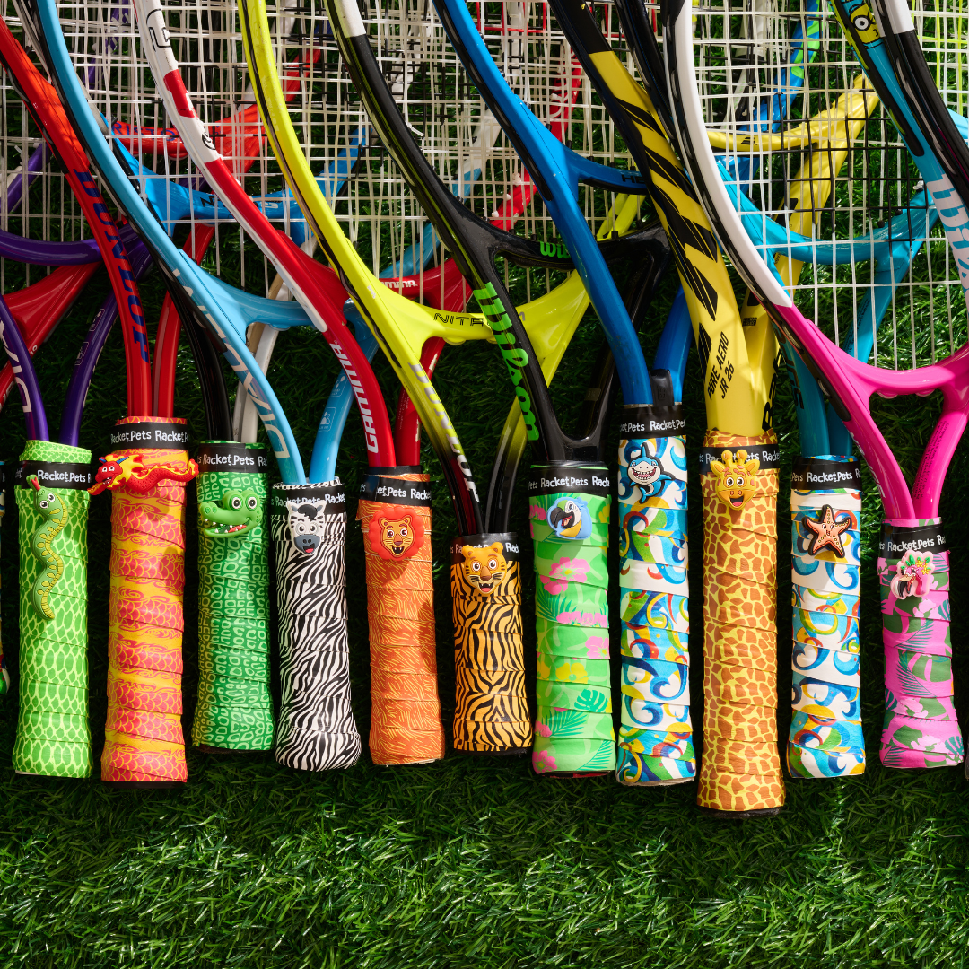 VALUE PACK - A Yellow Tiger Racket Pet Tennis Dampener and Overgrip Tape with a (Pack of 2) Replacement Overgrip Tape