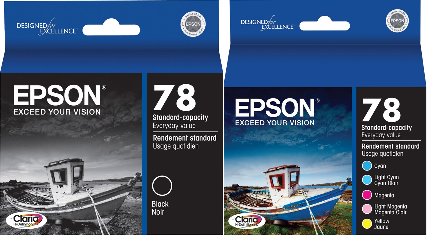 New, Pre-Owned - Epson 78 Claria black, Cyan, Light Cyan, Magenta, Light Magenta, Yellow Ink Cartridges, Pack Of 6, T078920