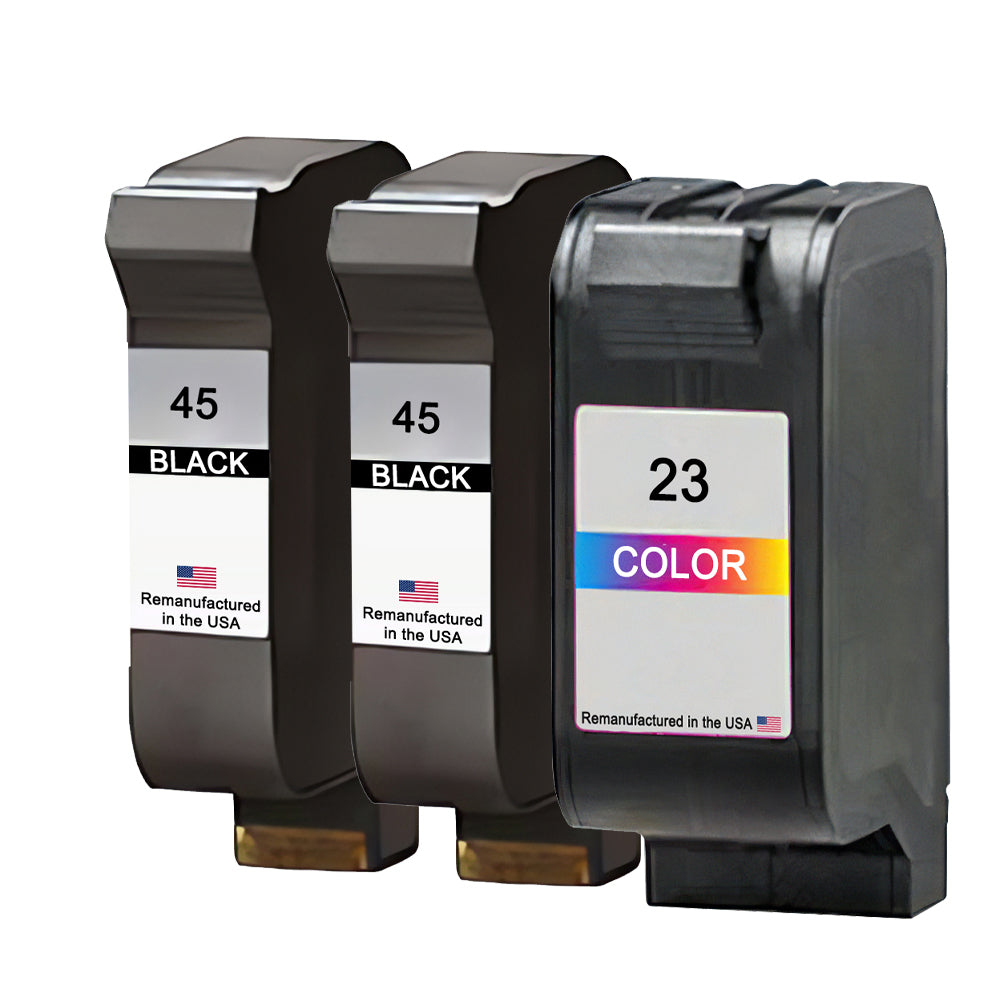 U.S. Remanufactured for HP 45 2 Black / 23 1 Color 3-Pack Ink Cartridges