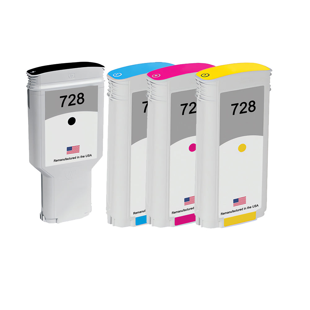 U.S. Remanufactured for HP 728 Matte Black 300mL / HP 728 130mL Colors 4-Pack Ink Cartridges