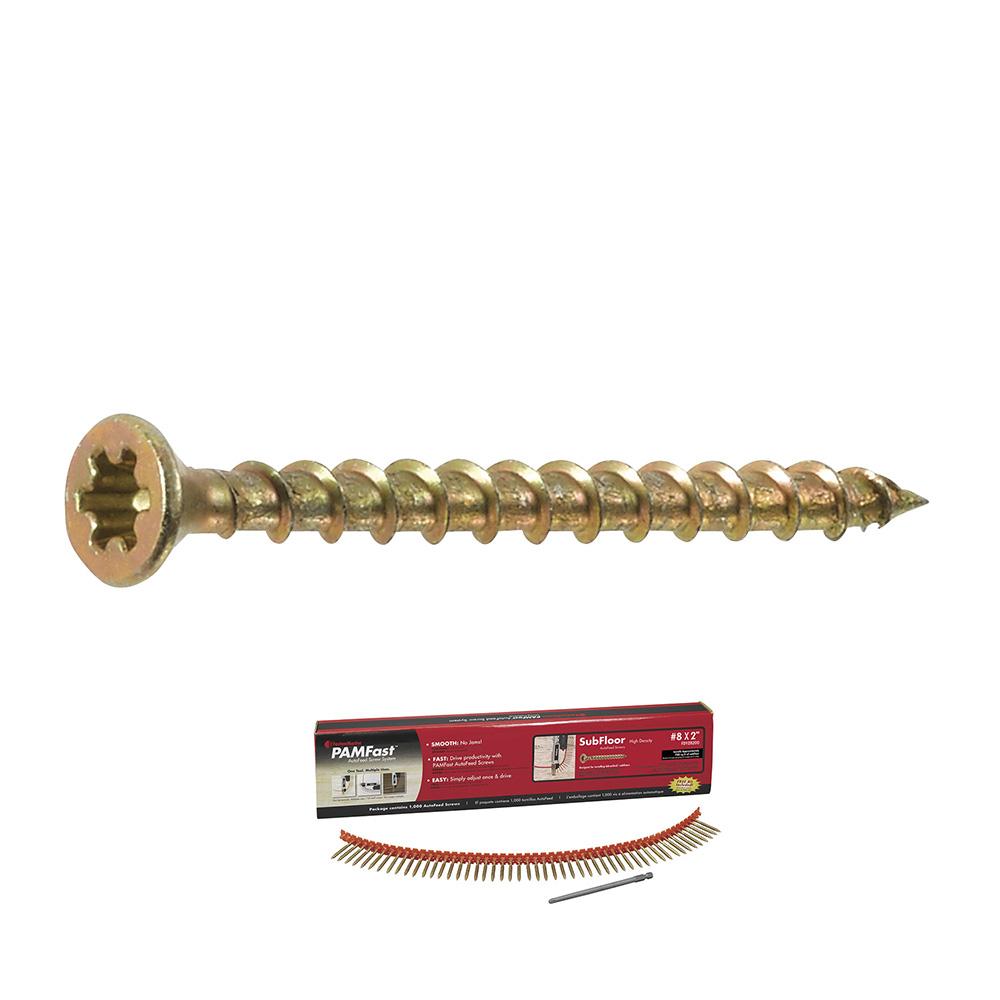 8 x 2 - PAMFast Subfloor High Density Autofeed Screws, Yellow Zinc - Carton (1000)