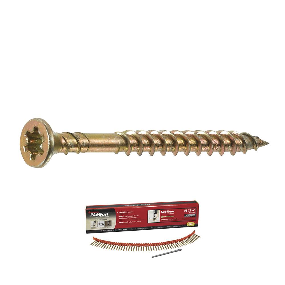 8 x 2 1/2 - PAMFast Subfloor Autofeed Screws, Yellow Zinc - Carton (1000)