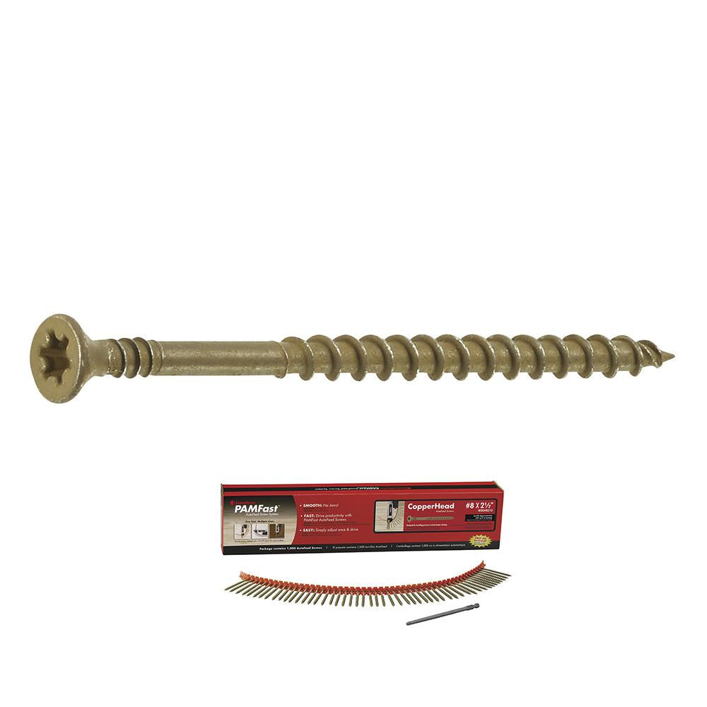 8 x 3 - PAMFast Wood Decking, Treated Lumber X-Point Design Copperhead® Coated Autofeed Screws - Carton (1000)
