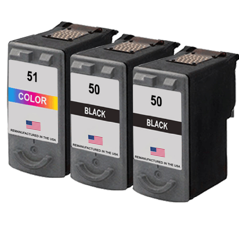 U.S. Remanufactured for Canon PG-50 2 Black / CL-51 1 Color Ink Cartridge 3-Pack