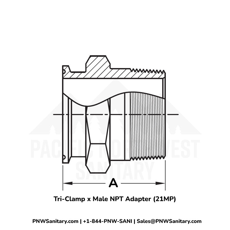 Tri-Clamp x Male NPT Adapter - 3.000" Tri-Clamp x 3" MNPT - (21MP) - 304 Stainless
