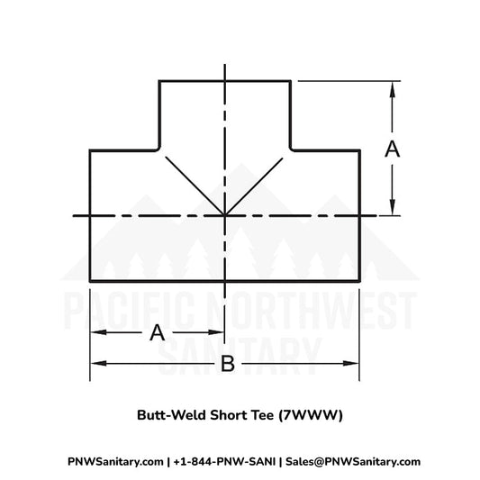 0.500" OD 16ga Short Tee Butt-Weld - (7WWW) - Polished OD/ID - 316L Stainless