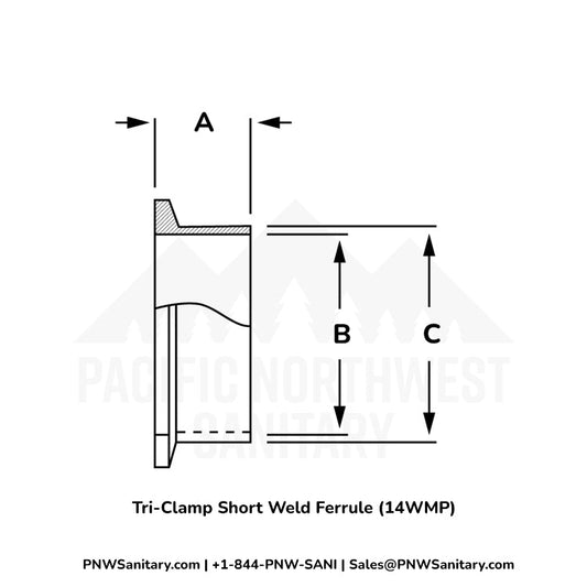 0.500" Tri-Clamp Short Weld Ferrule - (14WMP) - 316L Stainless