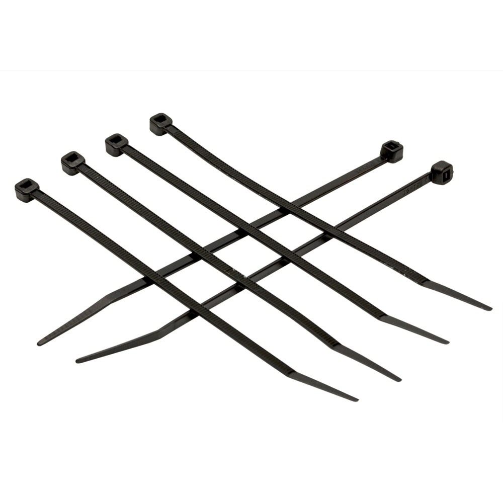 8 in. Len x 50 lbs rated (0.18 w) - Proferred Nylon 66 UV Rated 1000 Hrs Black Cable Ties - Pkg (500)