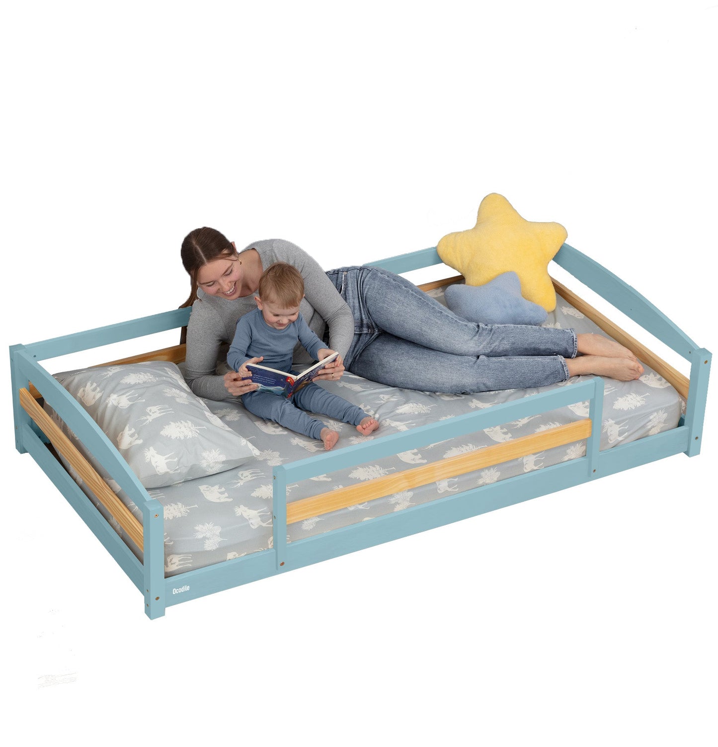 Twin Montessori Floor Bed with Safety Guardrails
