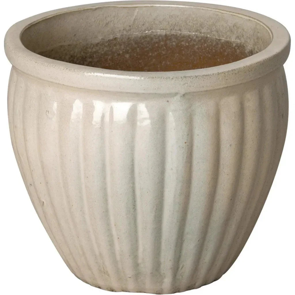Ridge White Ceramic Round Planter