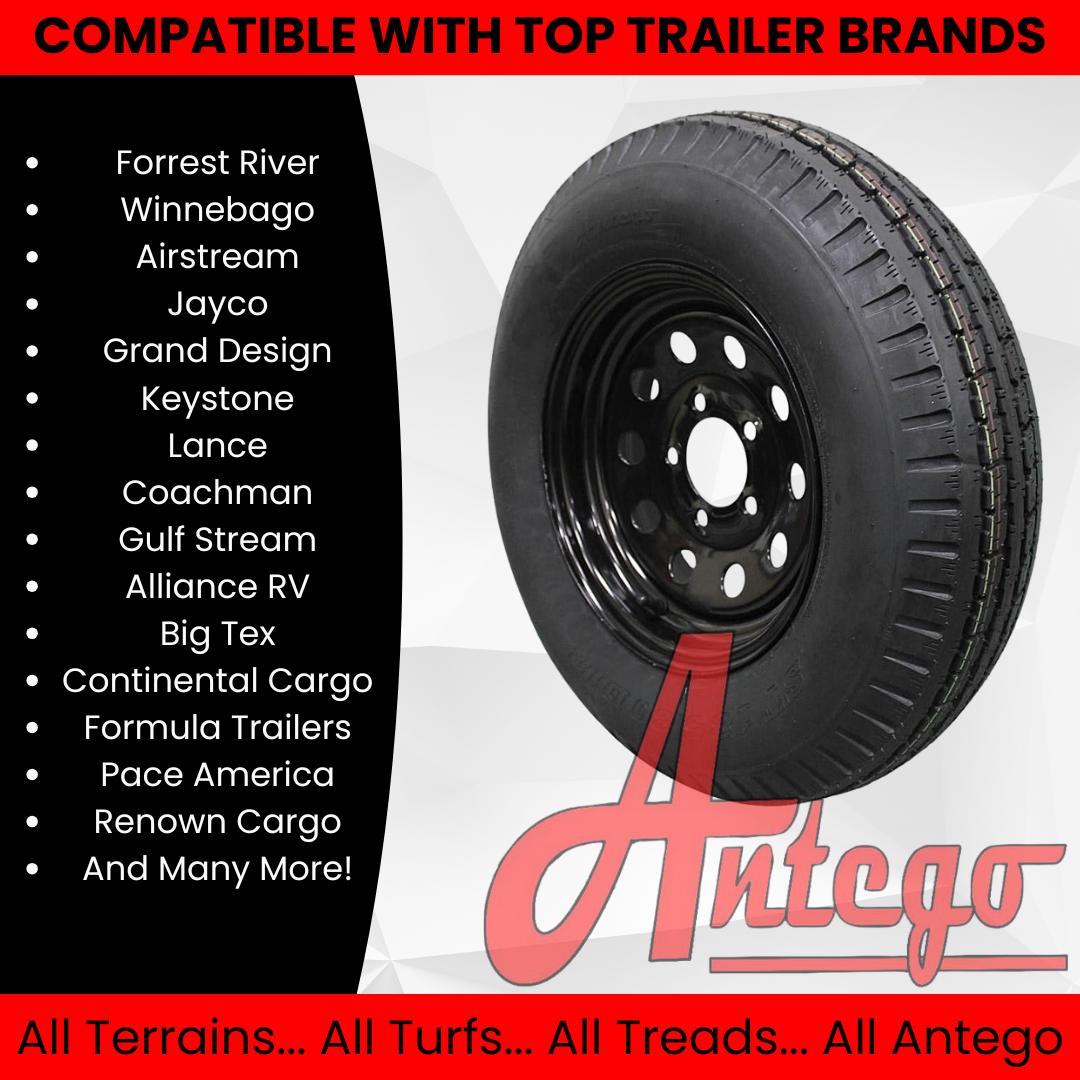 (Set of 2) Antego Tire and Wheel 185/80D13 Highway Terrain – 13.0-Inch Rim, 8-Ply-Ply Strength, Load 94.0, Speed M – Heavy-Duty Trailer Tire | A130454500096206ST18580D13-B2