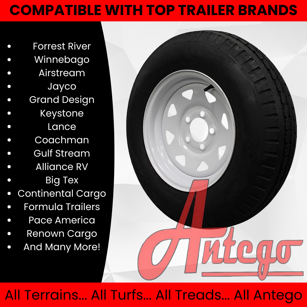 (Single Assembly) Antego Tire and Wheel 205/75D14 Highway Terrain – 14.0-Inch Rim, 6-Ply-Ply Strength, Load 100.0, Speed M – Heavy-Duty Trailer Tire | A140554020116206ST20575D14
