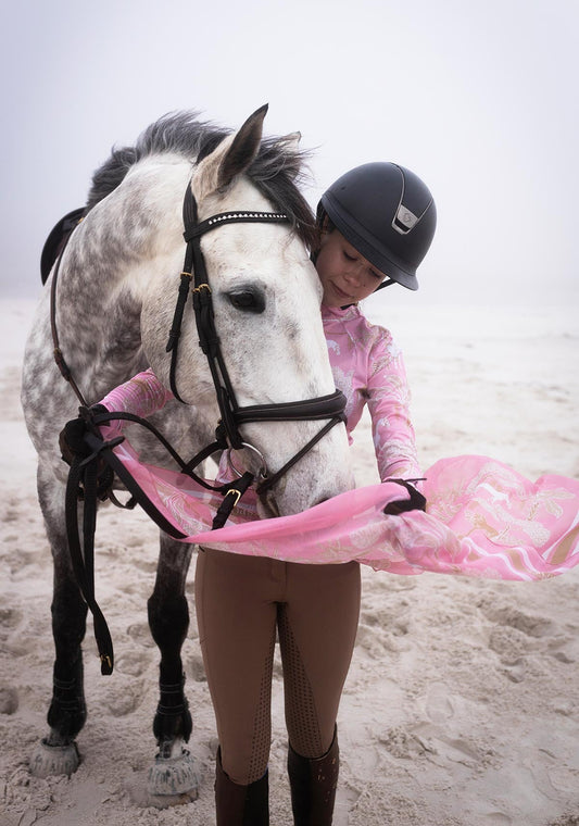 Island Horses on Rose Square Scarf