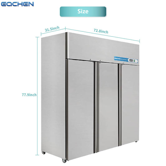 Commercial Reach in Fridge, 3 door 54 Cu.ft Stainless Steel Commercial Reach in Solid door Upright refrigerator