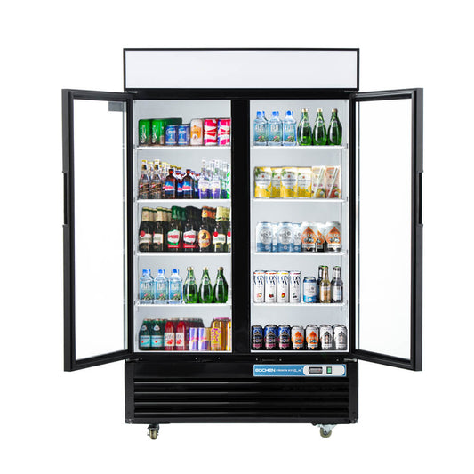 EQCHEN 48 Inch 2 Black Glass Door Commercial Refrigerator
