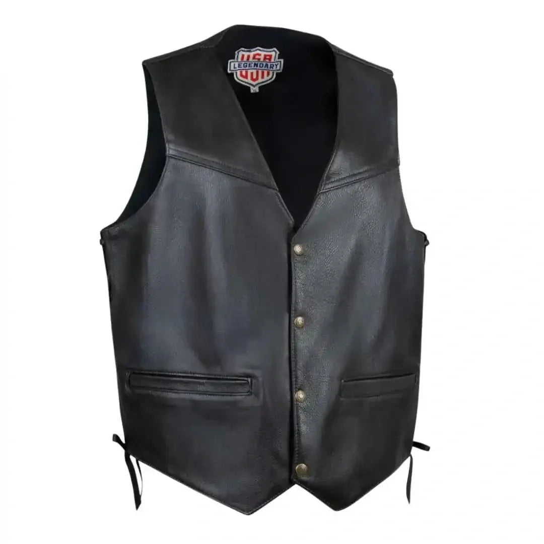 Legendary Peacekeeper Men's Vintage Leather Motorcycle Vest w/Gun Pockets
