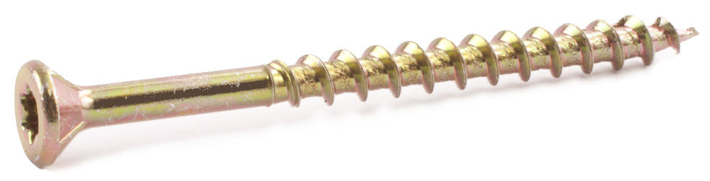 8 x 1 1/4 Star Flat Decking Screws w/ NIBS Yellow Zinc Plated T17 - Carton (8000)