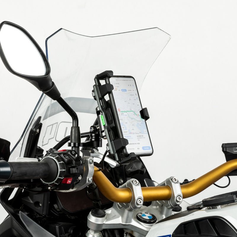 LOBOO PH06 Motorcycle Phone Holder ā Adjustable Anti-Vibration Mount with Wireless & Wired Fast Charging, 360° Rotation