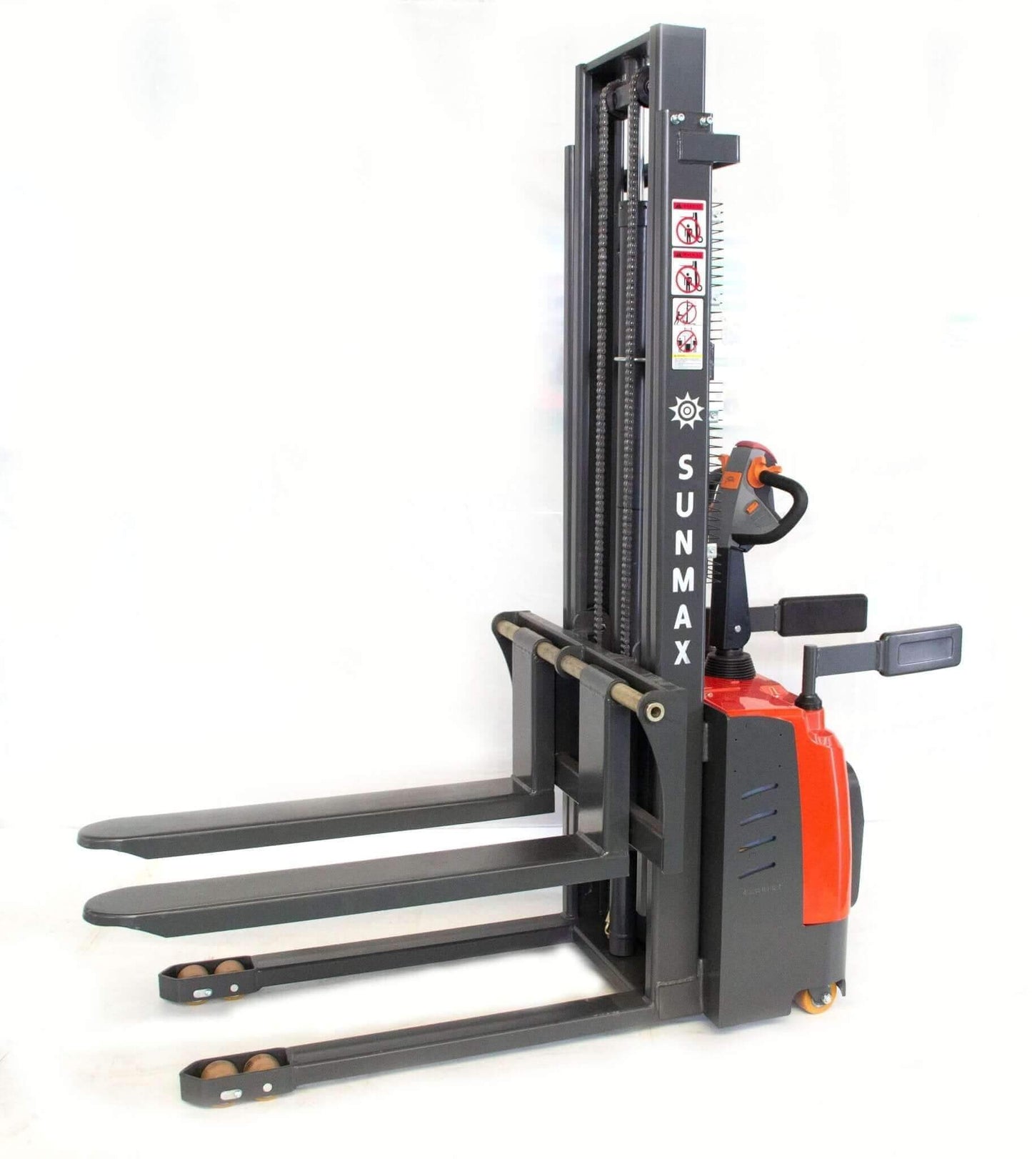 PS3300FE-3M Electric Pallet Stacker, 3300 lbs Capacity, 118″ Lifting Height, Work with Open-bottom Pallets