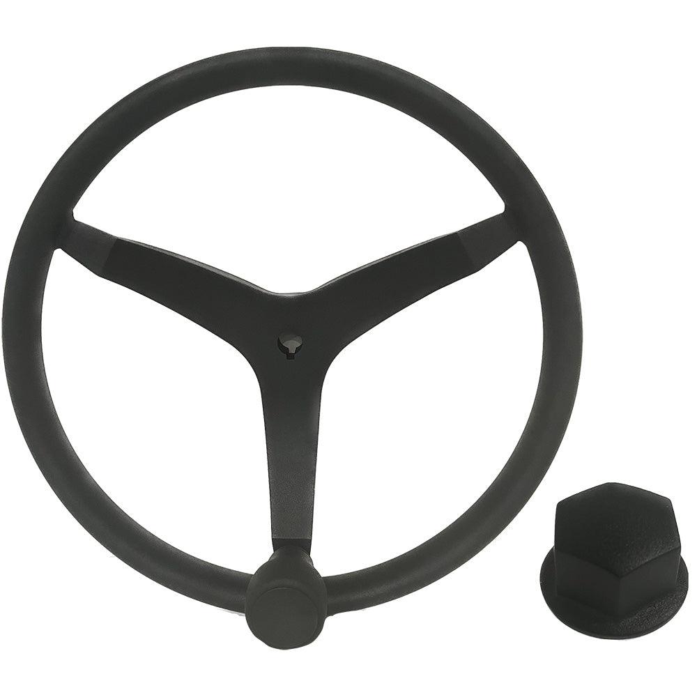 Uflex - V46 - 13.5" Stainless Steel Steering Wheel w/Speed Knob Chrome Nut - Black