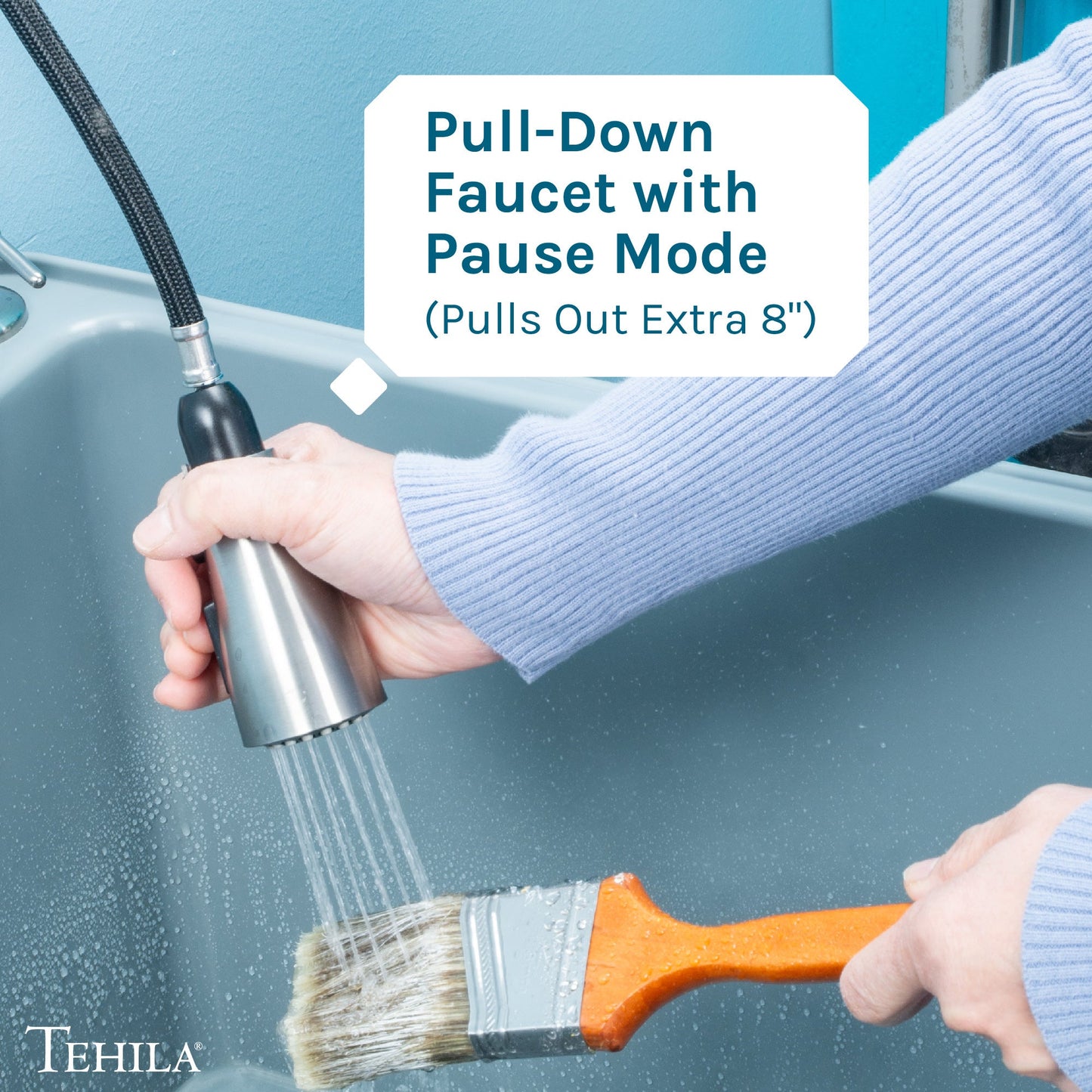 Tehila Stainless Steel Finish Low Profile Pull-Down Faucet