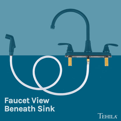 Tehila Black Finish Wide-set Gooseneck Faucet with Side Sprayer