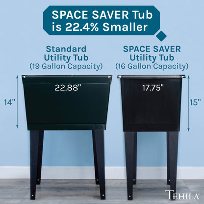 Tehila Space Saver Freestanding Black Utility Sink with Chrome Finish Pull-Out Faucet