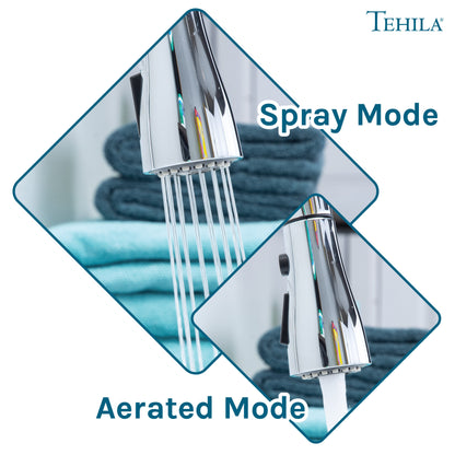 Tehila Space Saver Freestanding White Utility Sink with Chrome Finish Low-Profile Pull-Down Faucet