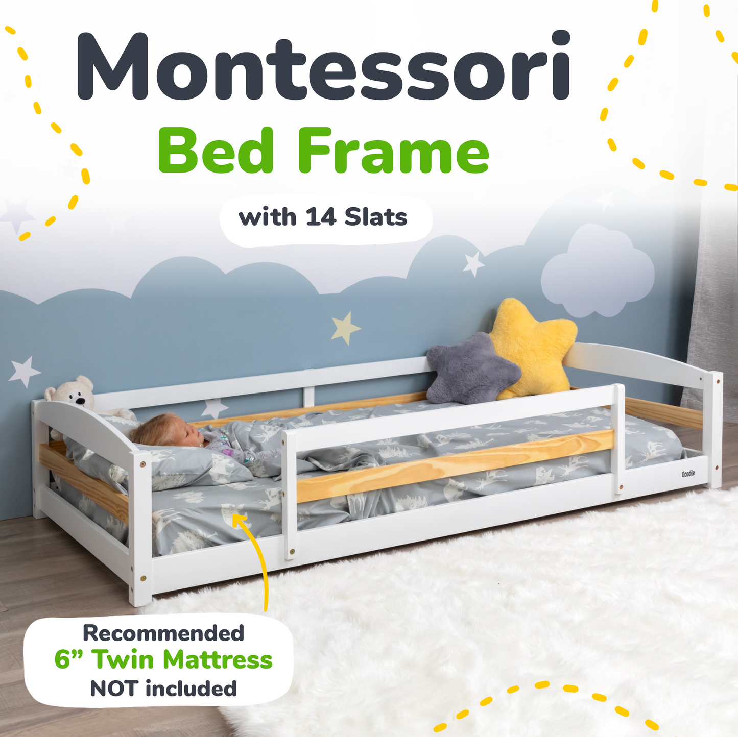 Twin Montessori Floor Bed with Safety Guardrails