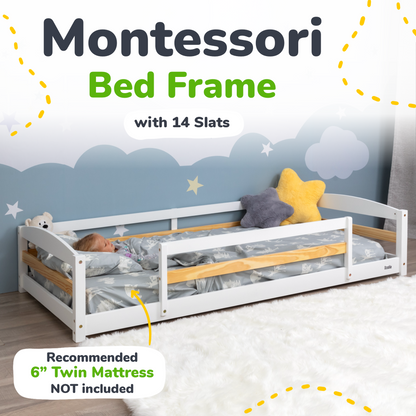 Twin Montessori Floor Bed with Safety Guardrails