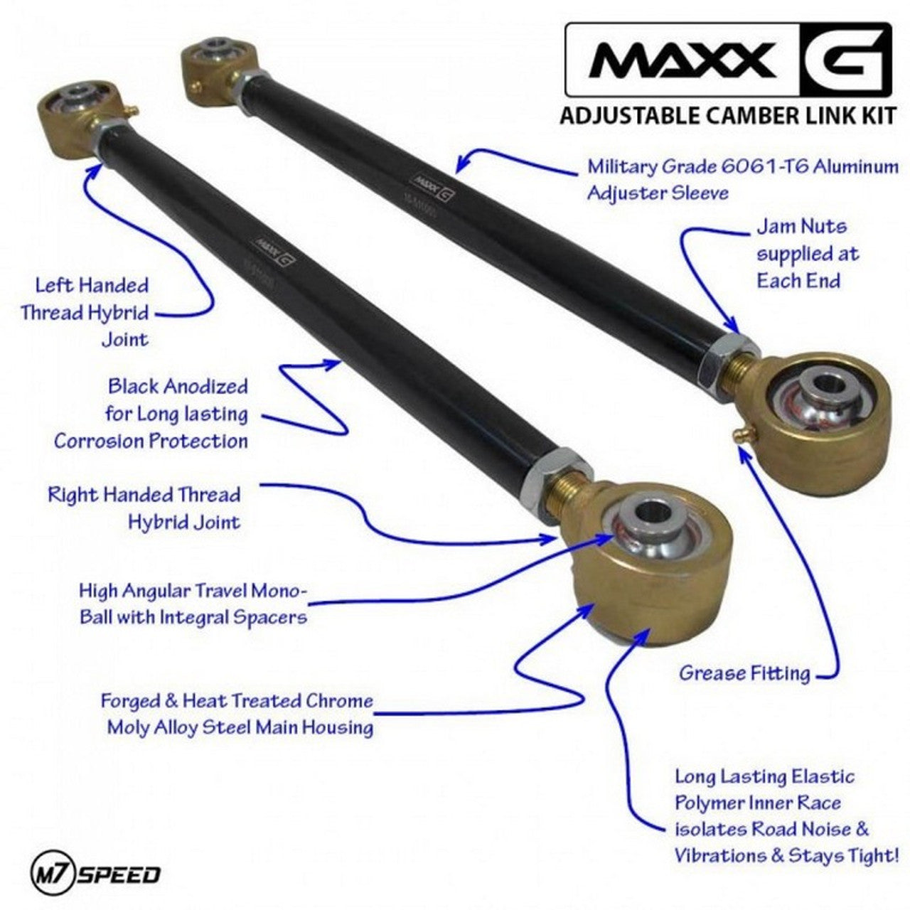 M7 Speed / MAXX-G Mini Cooper Adjustable Camber Links | Hybrid Polymer-MonoBall | 4 Link Kit