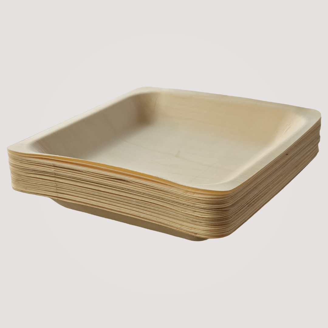 Eco Friendly Square Wooden Plate  4.5" (500 Pack)  like Bamboo and Palm leaf