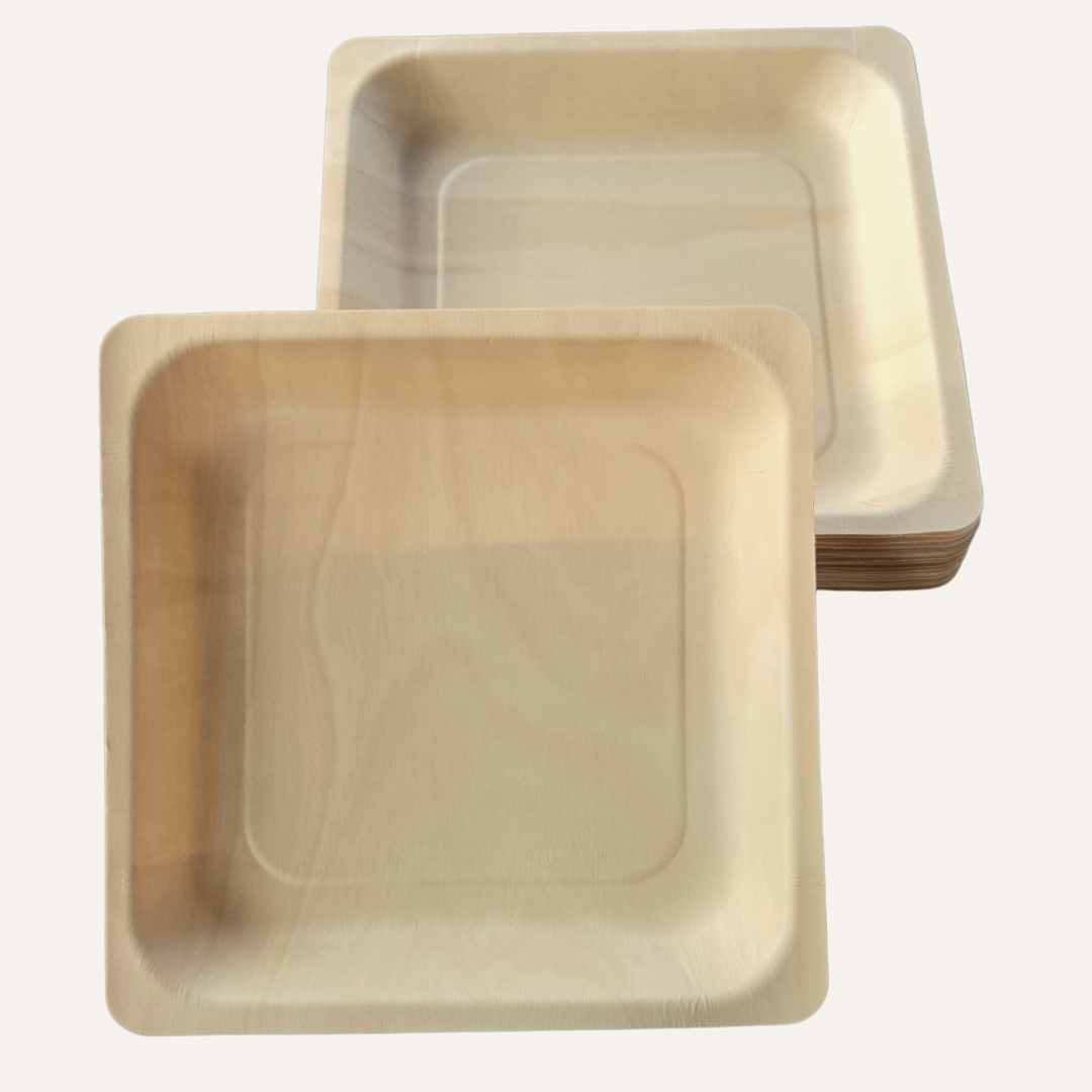 Eco Friendly, Square Wooden Plate  7" X 7" (300 Pack) $0.43 each- like Bamboo and Palm leaf