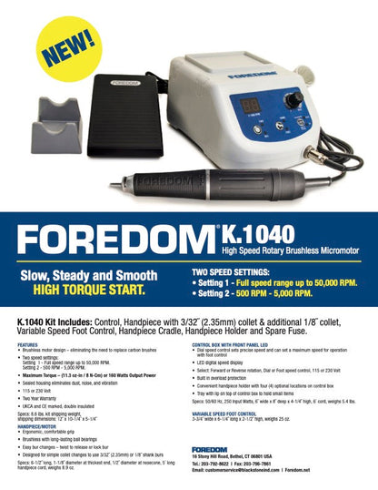 High Speed Rotary Brushless Micromotor, 50K RPM, Foredom K.1040