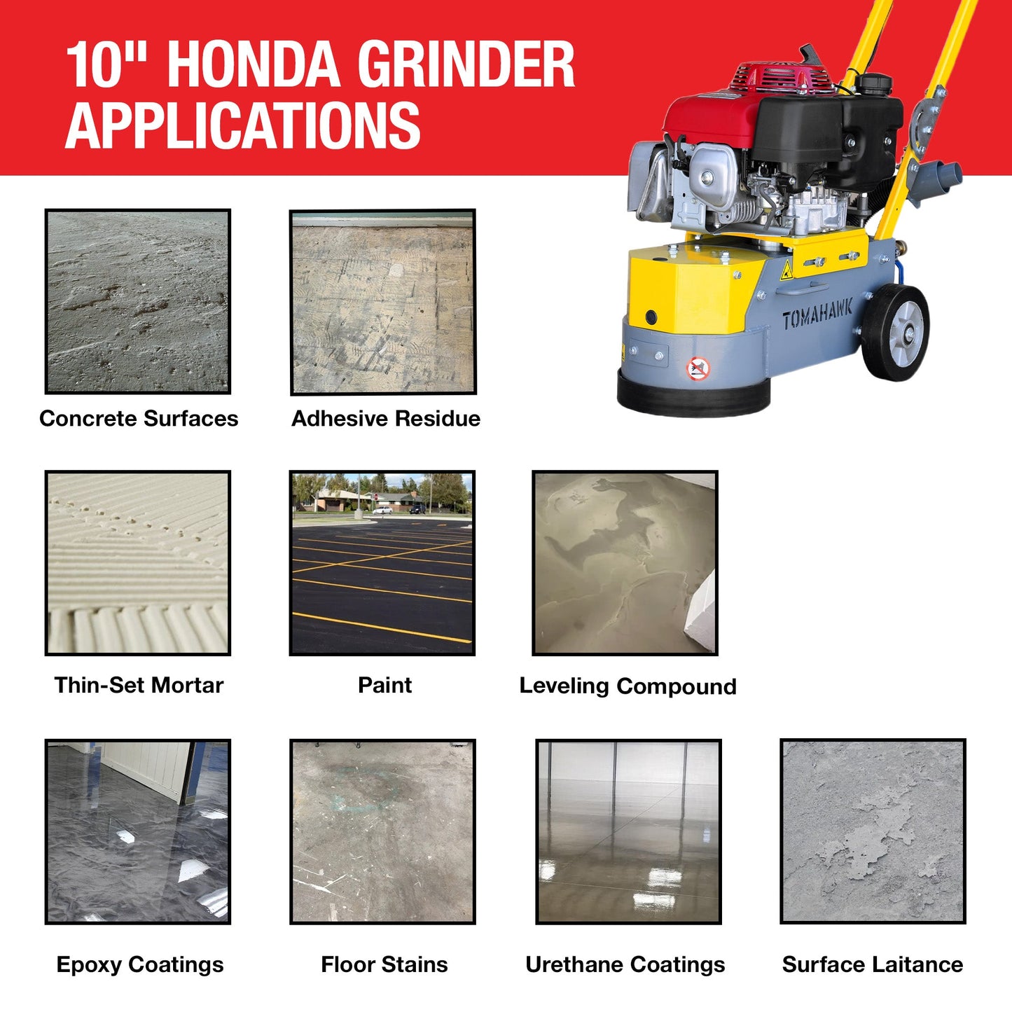 PRE ORDER: 10" Honda Concrete Floor Grinder 10HP GXV390 Motor for Smoothing, Floor Prep, Coatings
